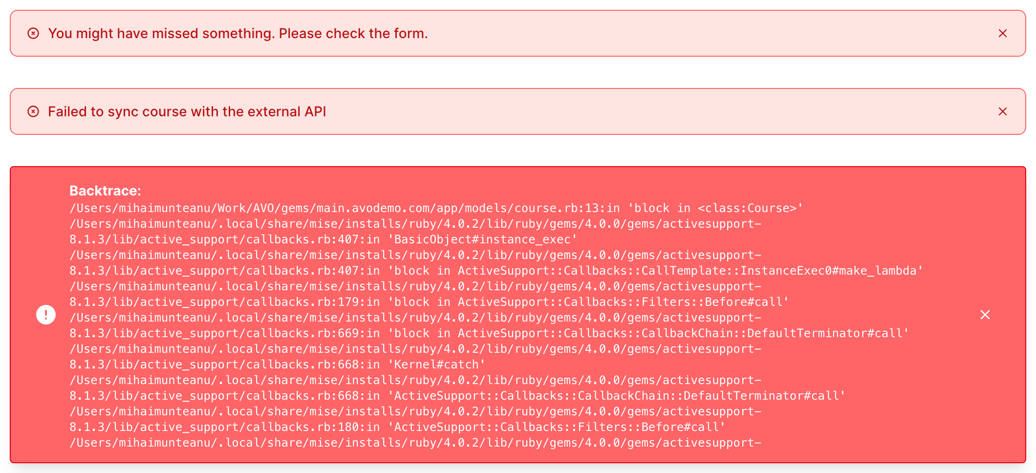 Backtrace alert