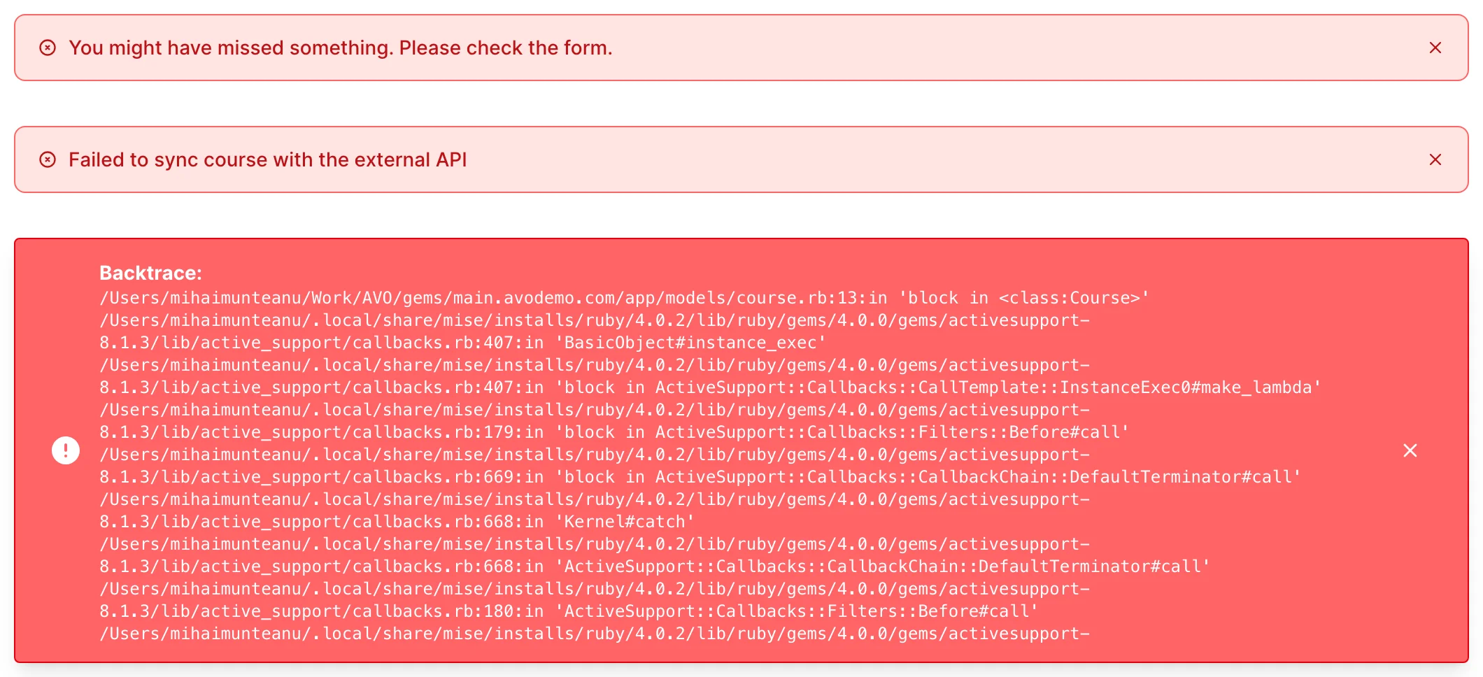 Backtrace alert