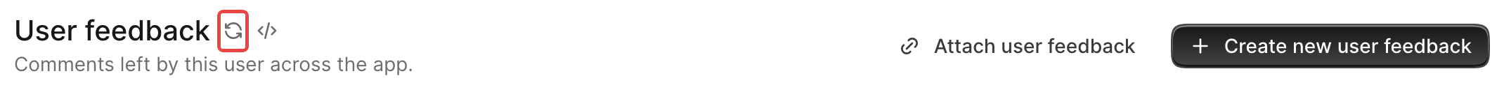 An Avo User feedback has_many association header with the reload icon beside the title highlighted.