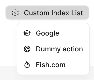 Custom list opened