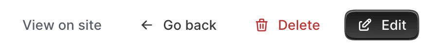 A show controls bar with a custom "View on site" link prepended before the default back, delete, and edit controls.