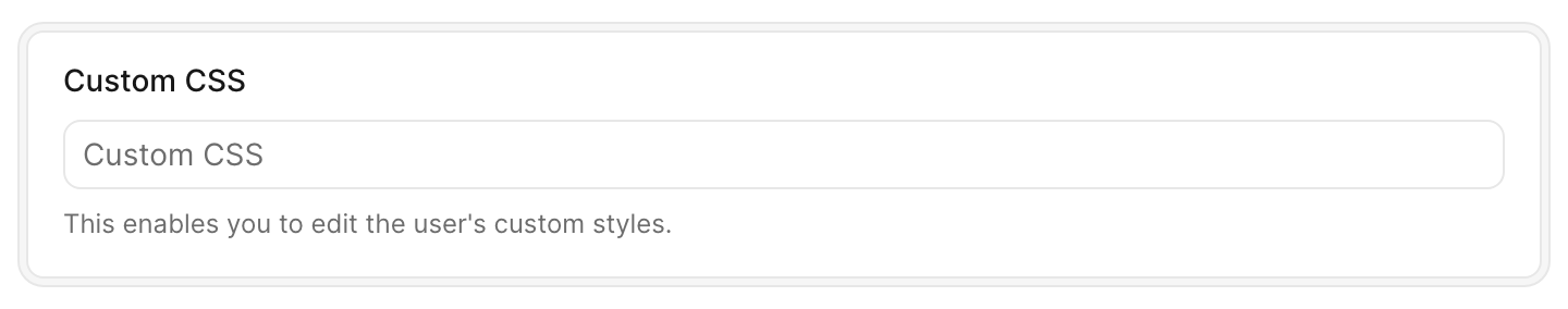 An Avo Edit form 'Custom CSS' text field with a line of help text shown directly below the input explaining what the field does.