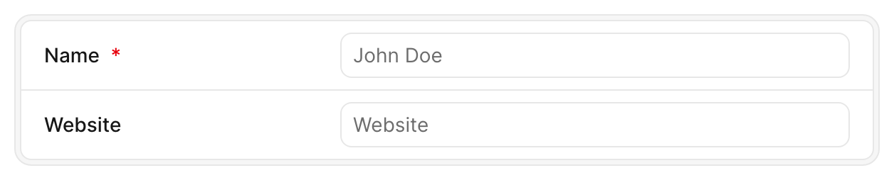 An Avo New form text field whose empty input shows the grey placeholder text “John Doe”.