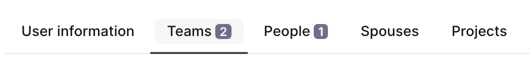A tabs switcher whose Teams and People labels show a grey record-count badge