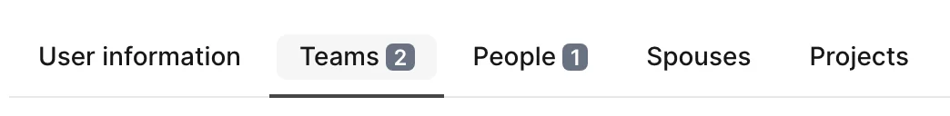 A tabs switcher whose Teams and People labels show a grey record-count badge