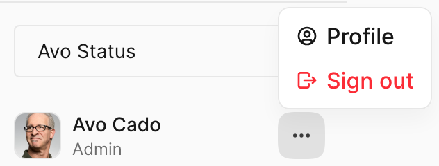 Avo profile menu