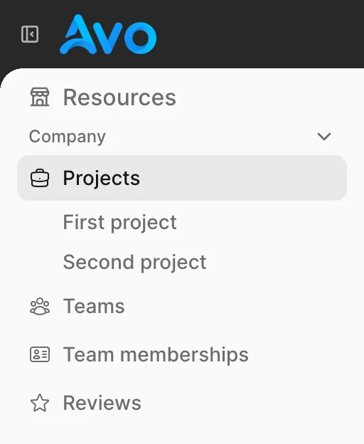 Avo main menu