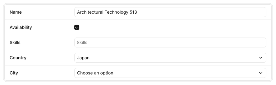 An Avo Course edit form where toggling the Availability boolean uses resource-edit#disable to disable and re-enable the Name field, greying it out.