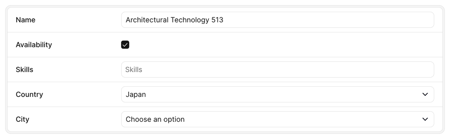 An Avo Course edit form where toggling the Availability boolean uses resource-edit#toggle to show and hide the Skills field.