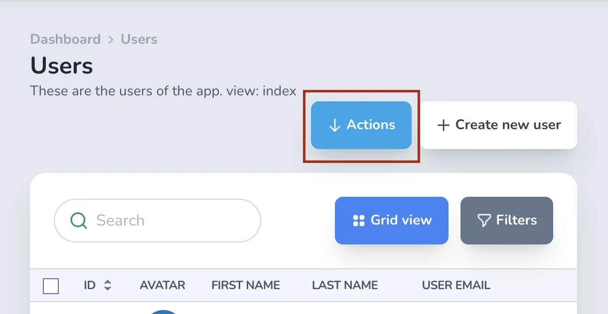 Actions button